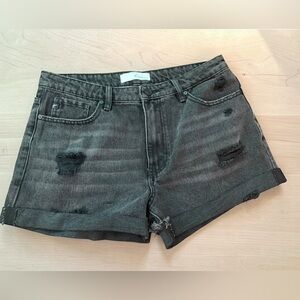 KanCan Washed Black Distressed Roll Hem Jean Shorts